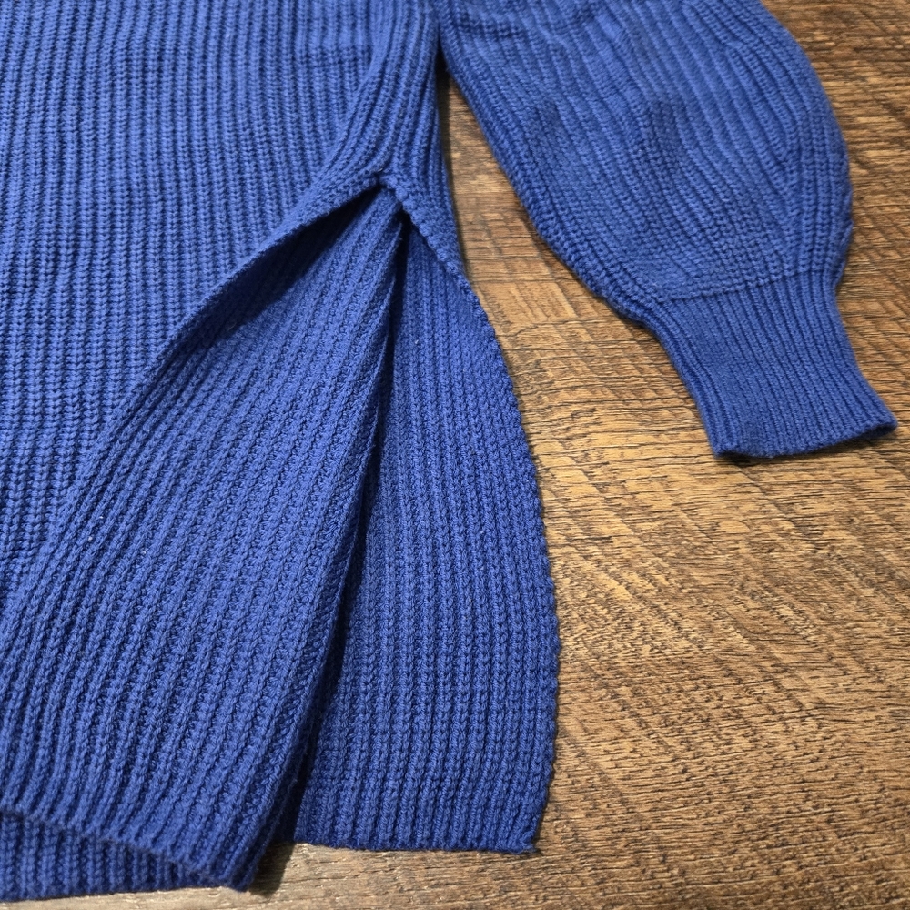 Loft Cobalt Blue Sweater Oversized Crew Neck Side Slits Back V Casual Preppy S - Picture 6 of 9